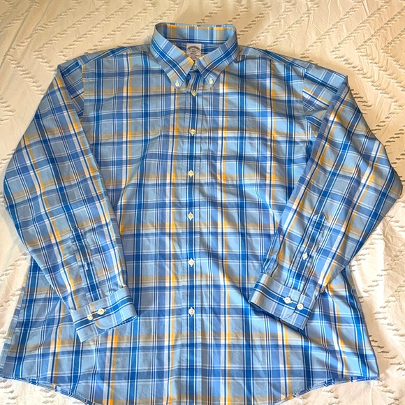EUC Brooks Brothers Regent Men XXL Non-Iron 100% Cotton Blue Plaid Button Down - Picture 2 of 6